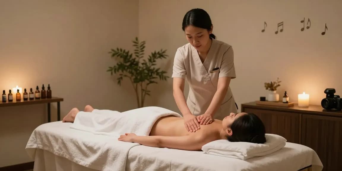 Relaxing Swedish 마사지 therapy session in serene studio with soothing atmosphere.