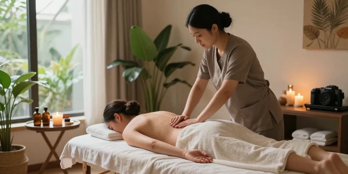 Calming Swedish massage scene with therapist and client in a serene spa.