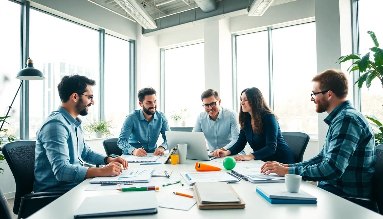 Webdesign kreative Zusammenarbeit im modernen Büro mit Teamarbeit und innovativen Ideen.
