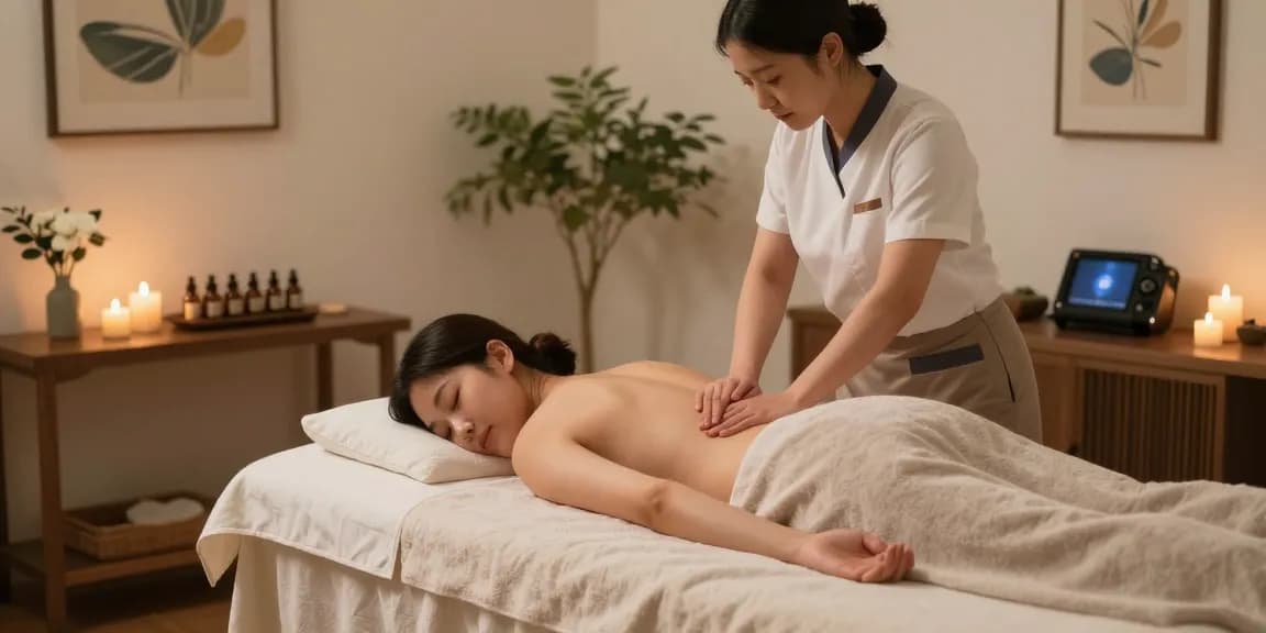장안동출장마사지 전문 마사지사와 편안한 고객의 힐링 마사지 장면