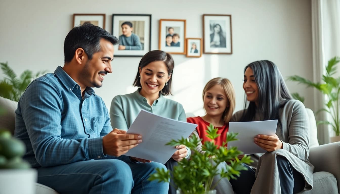Guide your family through life insurance decisions in a cozy living room setting.