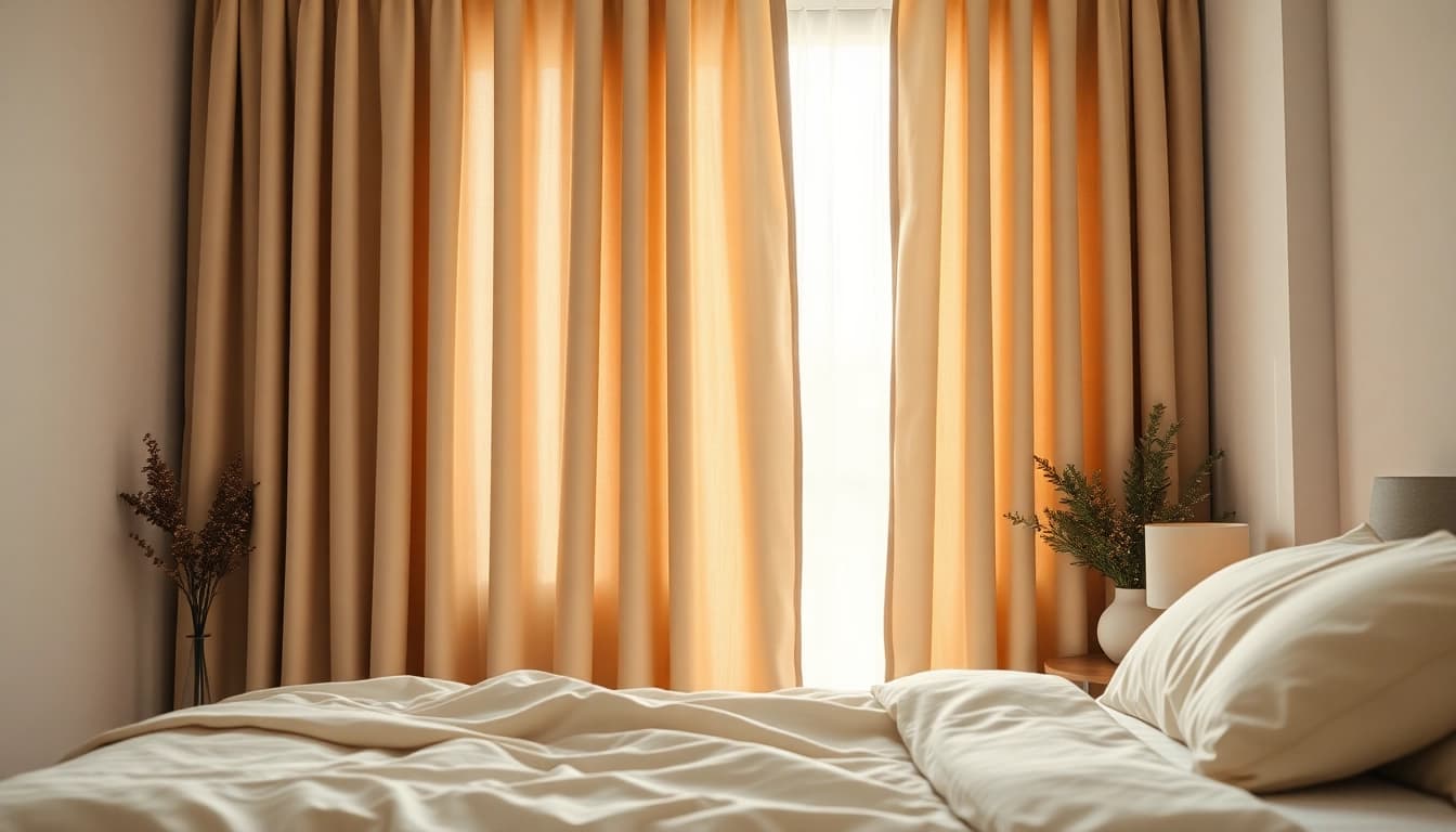 Verduisterende gordijnen die stijlvol privacy bieden in een gezellige slaapkamer.