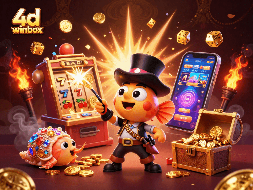 Experience thrilling wins with 4d winbox in this vibrant and dynamic casino illustration.