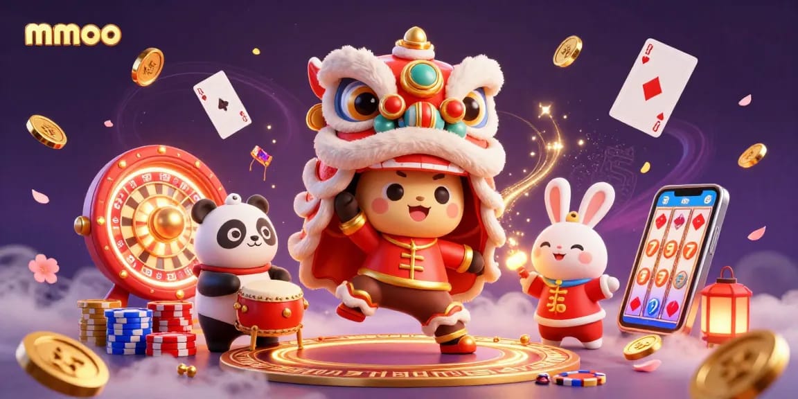 Join the excitement at mmoo with vibrant characters and dynamic casino elements celebrating wins.