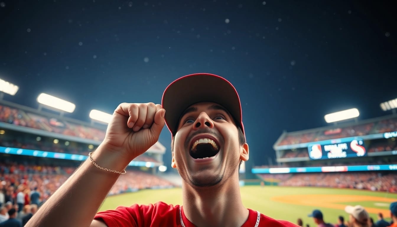 mlb중계를 즐기는 열정적인 팬의 모습과 함께하는 야구 경기 장면