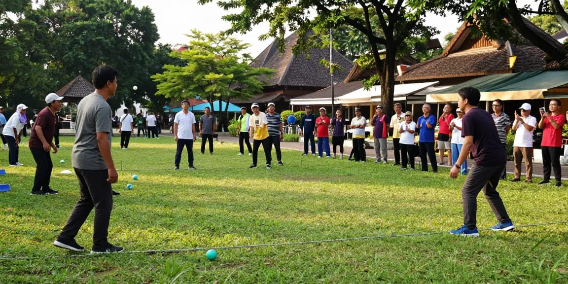 Permainan petanque komunitas di taman Banjarmasin dengan fopikotabanjarma.org sebagai pusat aktivitas.