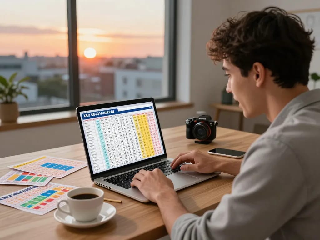 Dynamic player strategizing for xổ số hubet88 in a modern home office.