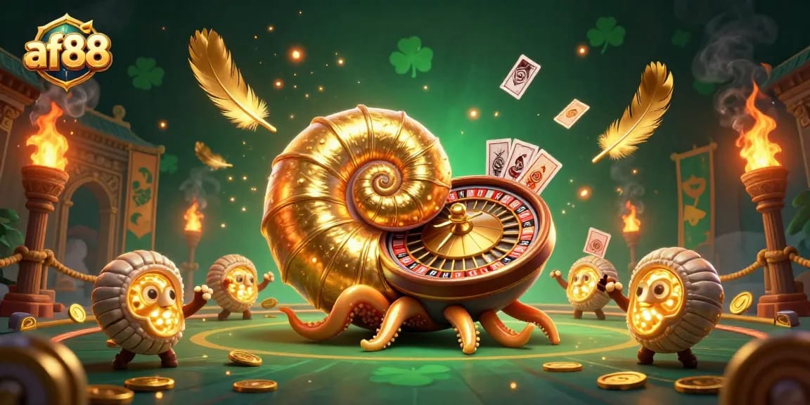 Join the excitement of af88 with the golden nautilus roulette wheel and glowing betting tokens.