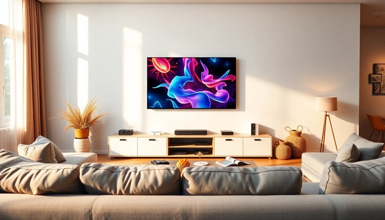 Watching vibrant streaming content on a high-definition iron tv in a cozy living room.