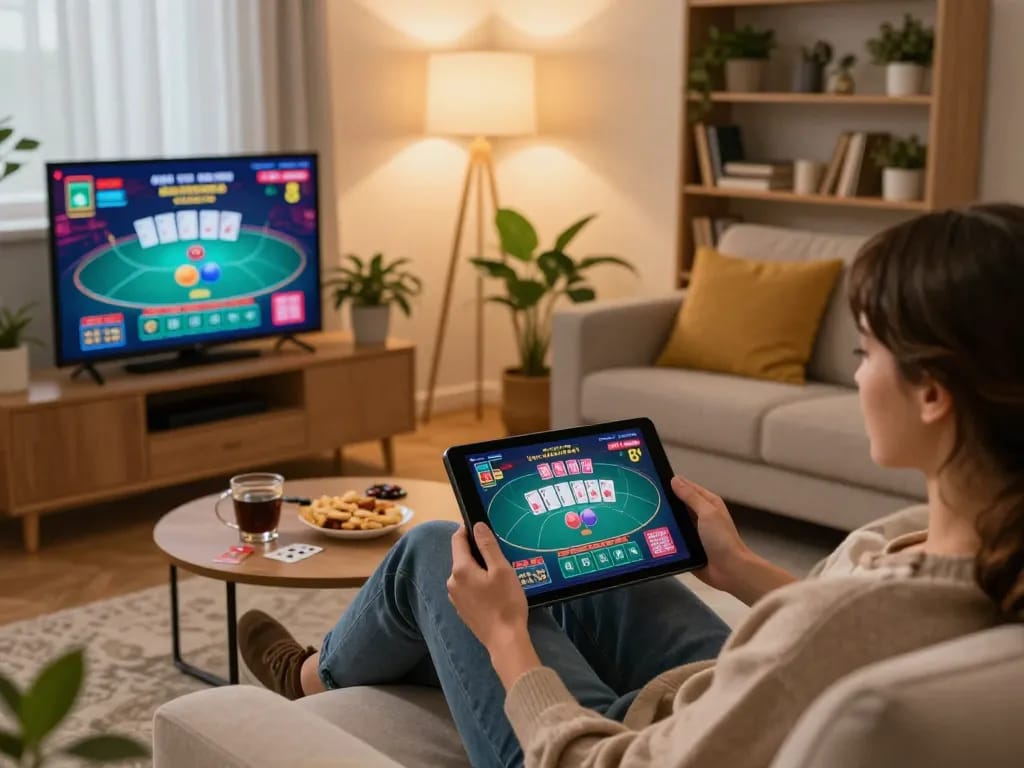 Engaging in casino senza licenza aams gaming on a tablet in a cozy home environment