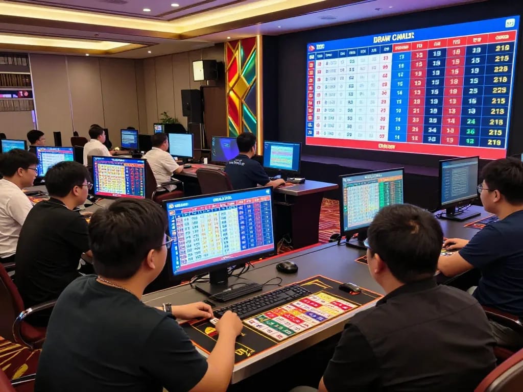 Engaging scene of live draw cambodia with players watching real-time lottery results on screens.