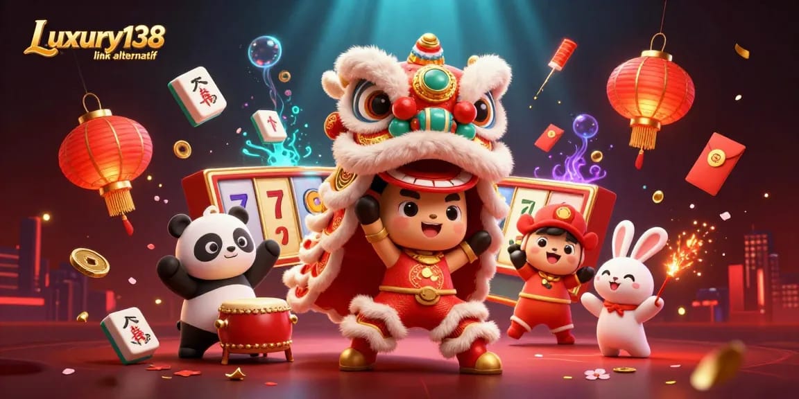 Engage with thrilling slots at Luxury138 link alternatif amidst a festive casino celebration.