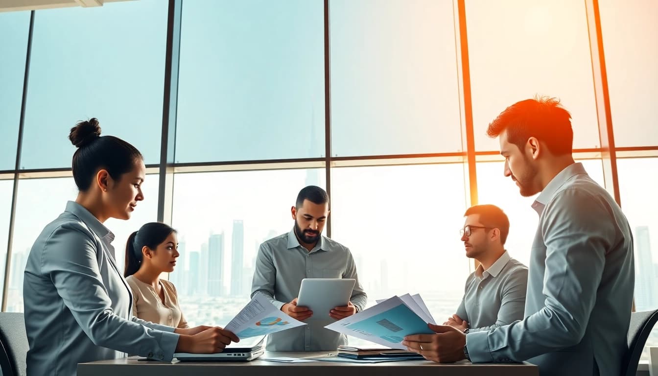 Engaged Business Consultants in Dubai collaborating to provide strategic solutions.