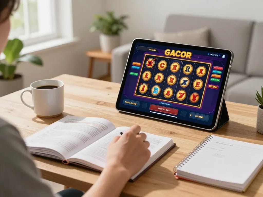 Memainkan permainan slot gacor di tablet di rumah dalam suasana yang nyaman.