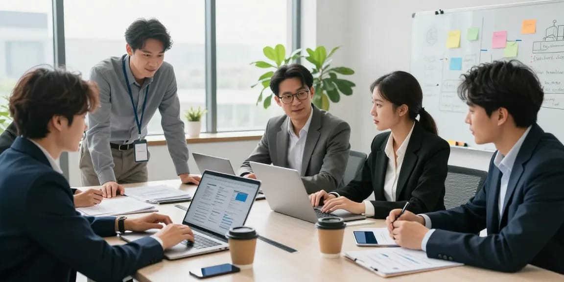 Teamwork in a modern office showcasing best business mobile providers UK for effective planning.