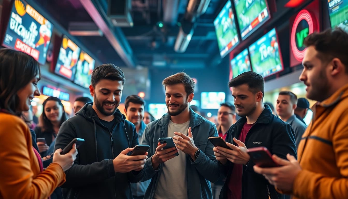 Explore online sportsbooks Oklahoma through vibrant scenes of excited bettors and lively sports action.