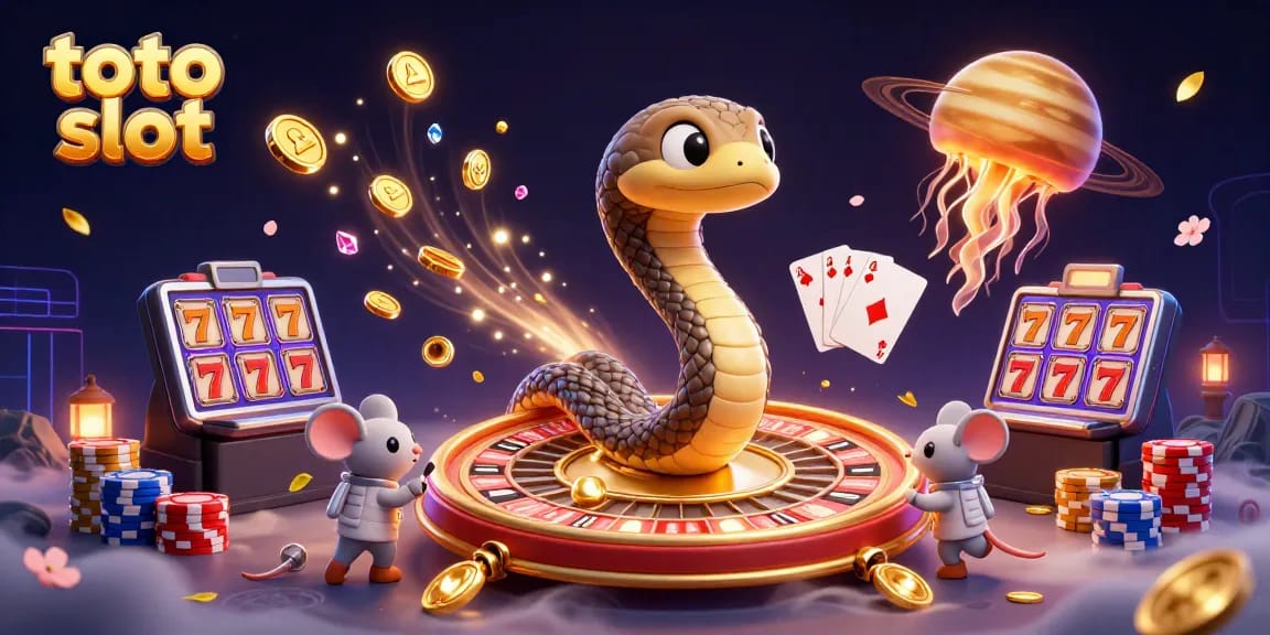 Experience thrilling gameplay with toto slot in a cosmic casino setting featuring animated characters and slot designs.