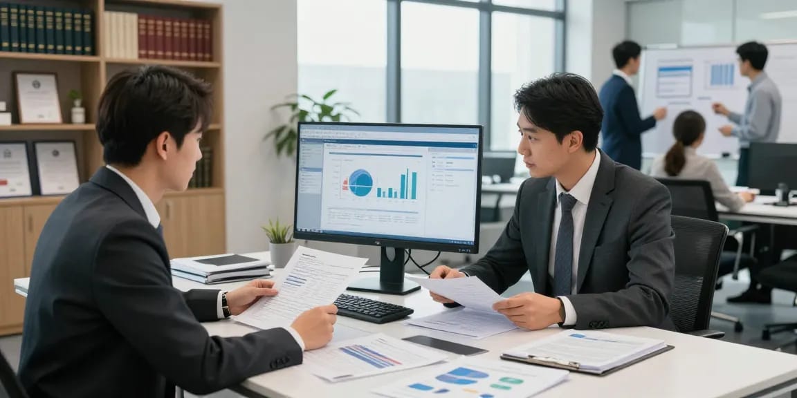 Auditor forensik dari aafikotabogor.org menganalisis dokumen keuangan di kantor modern.