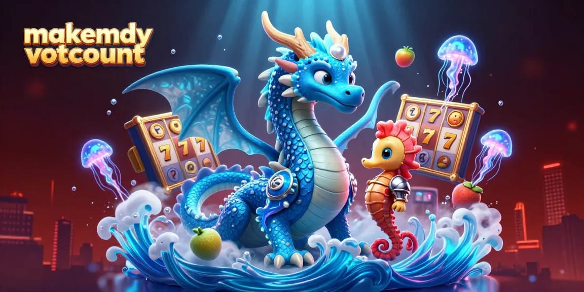 Engage with makemyvotecount through a captivating scene of a dragon and seahorse in a dynamic casino environment.