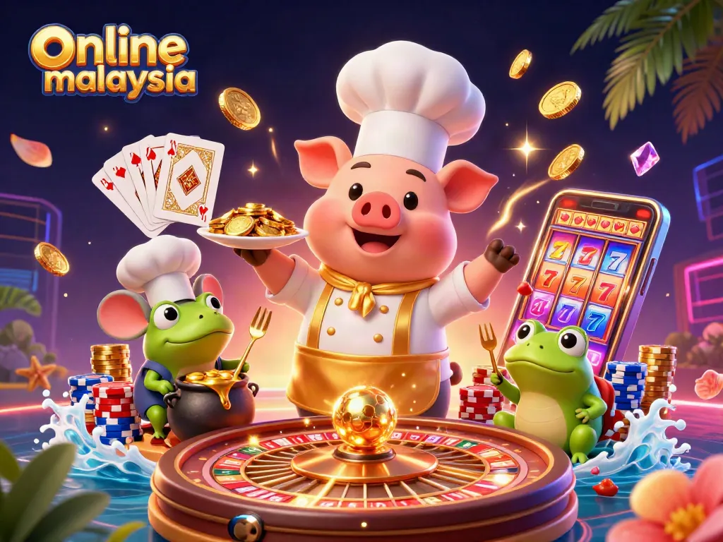 Experience the excitement of online casino malaysia with lively characters showcasing gold coins and casino elements.