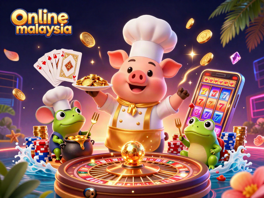 Experience the excitement of online casino malaysia with lively characters showcasing gold coins and casino elements.