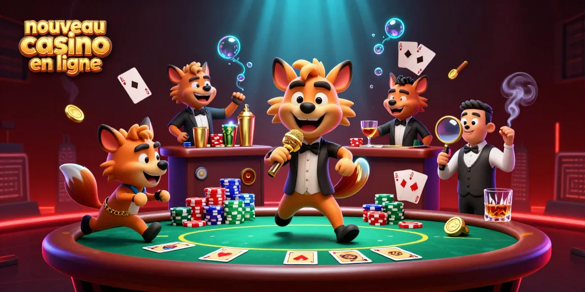 Animation d'un nouveau casino en ligne avec des hyènes humoristes jouant au poker.