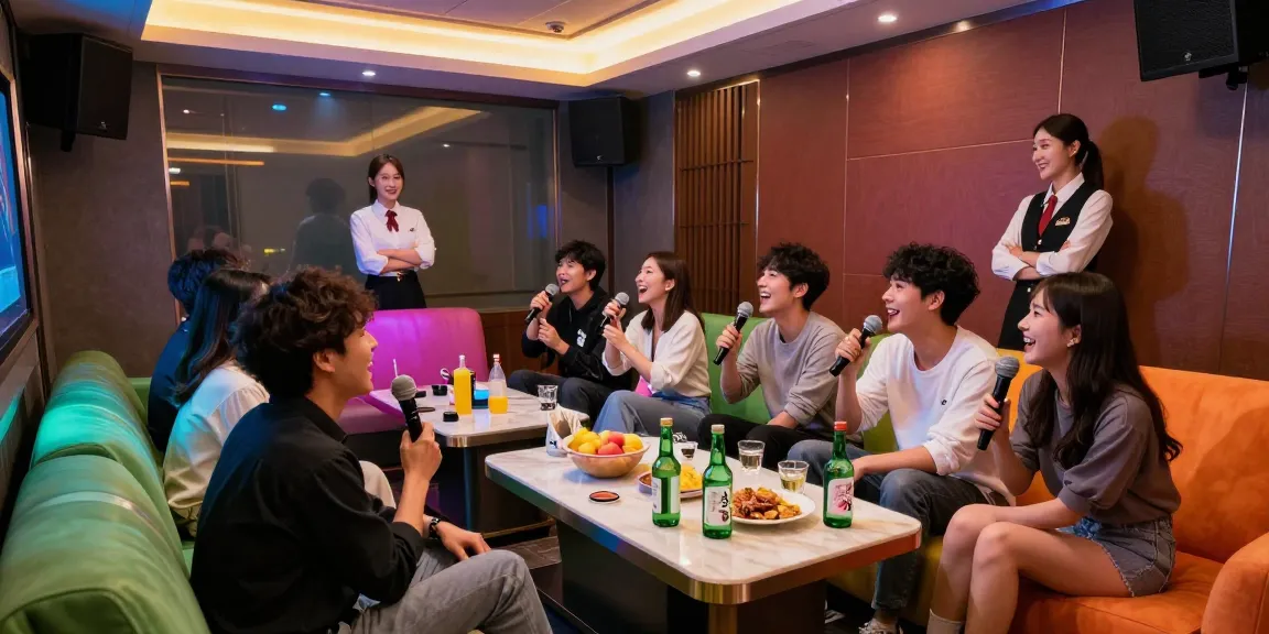 Group enjoying a vibrant night at 인천쓰리노 karaoke lounge with drinks and lively atmosphere.