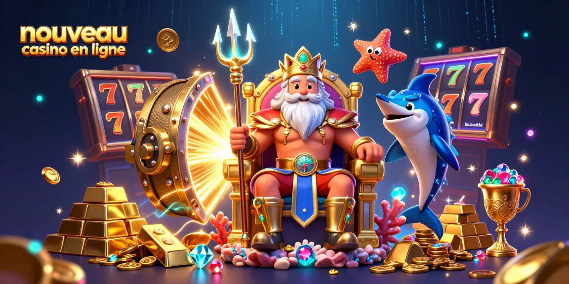 Découvrez la scène animée d'un nouveau casino en ligne avec Neptune et des trésors scintillants