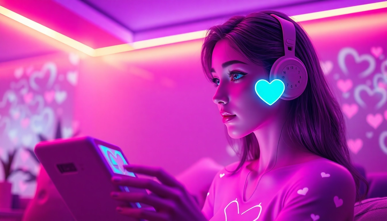 Engaging visual of an AI chat sex interaction, showcasing a charming AI character in a cozy virtual space.