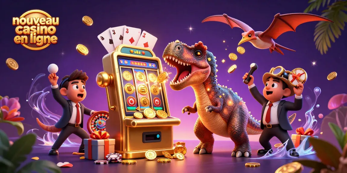 Vibrante scène de casino avec un pachycéphalosaure et un ankylosaure dans un nouveau casino en ligne.