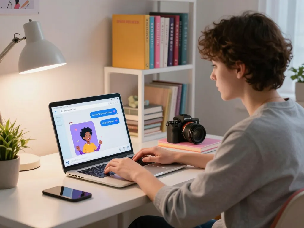 Engaging in an ai chat nsfw on a vibrant AI platform, depicting a lively home office interaction.
