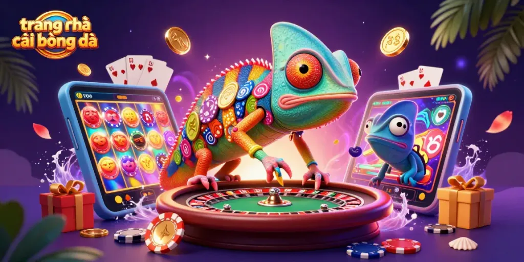 Ngắm trang nhà cái bóng đá với chameleon khổng lồ bắt vàng từ roulette trong cảnh cờ bạc thú vị.