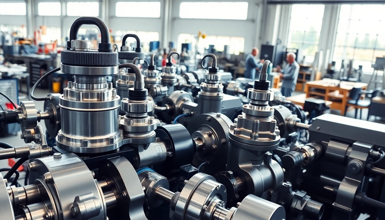 Showcase of custom hydraulic equipment in an active workshop highlighting craftsmanship and innovation.