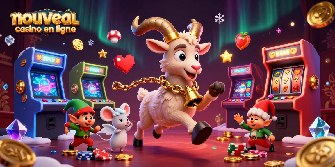 Illustration d'un nouveau casino en ligne avec des personnages animés et des machines à sous dans une ambiance festive.
