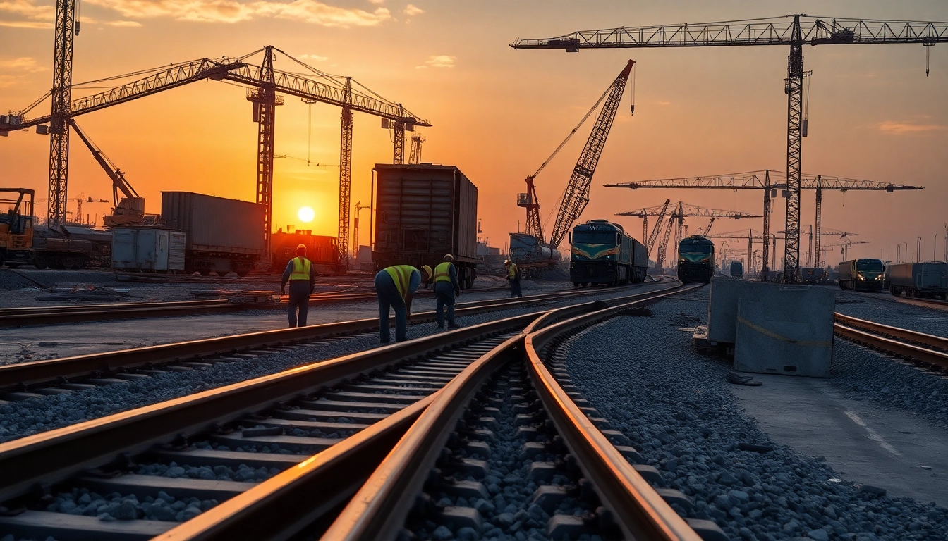 Worksite of railroad contractors USA showcasing vibrant teamwork and construction progress.