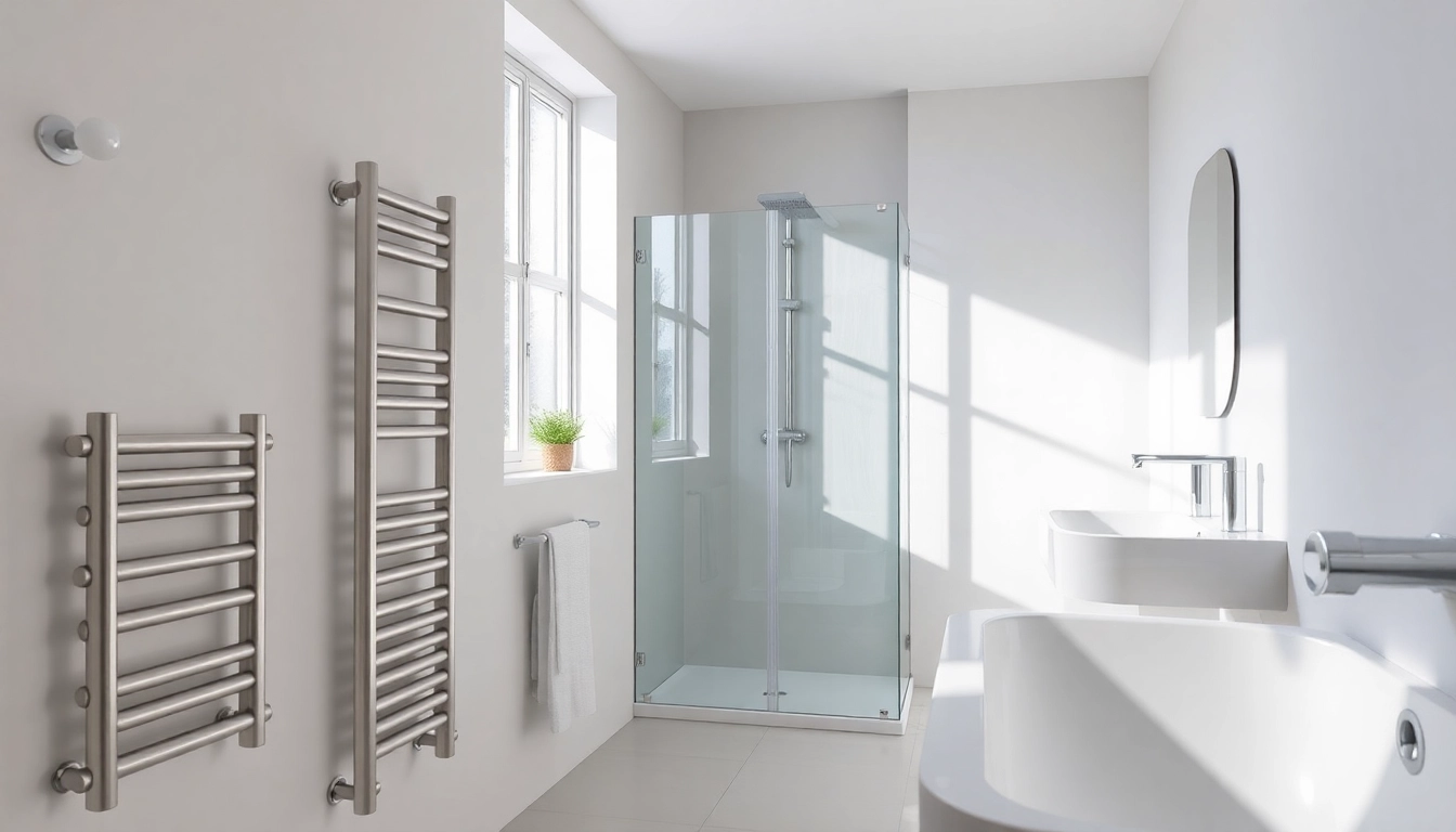 Wunderschöne Badezimmeransicht von sonni sanitär GmbH mit eleganten Duschwänden und Radiatoren.