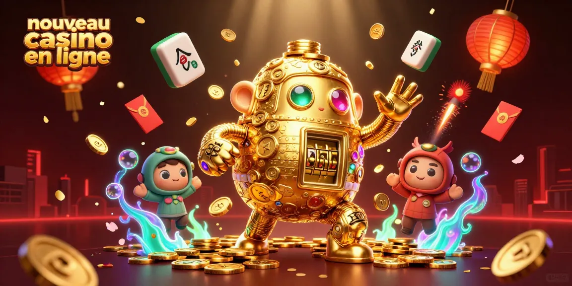 Jouer sur un nouveau casino en ligne avec des personnages animés entourés d'éléments festifs et de gains potentiels.