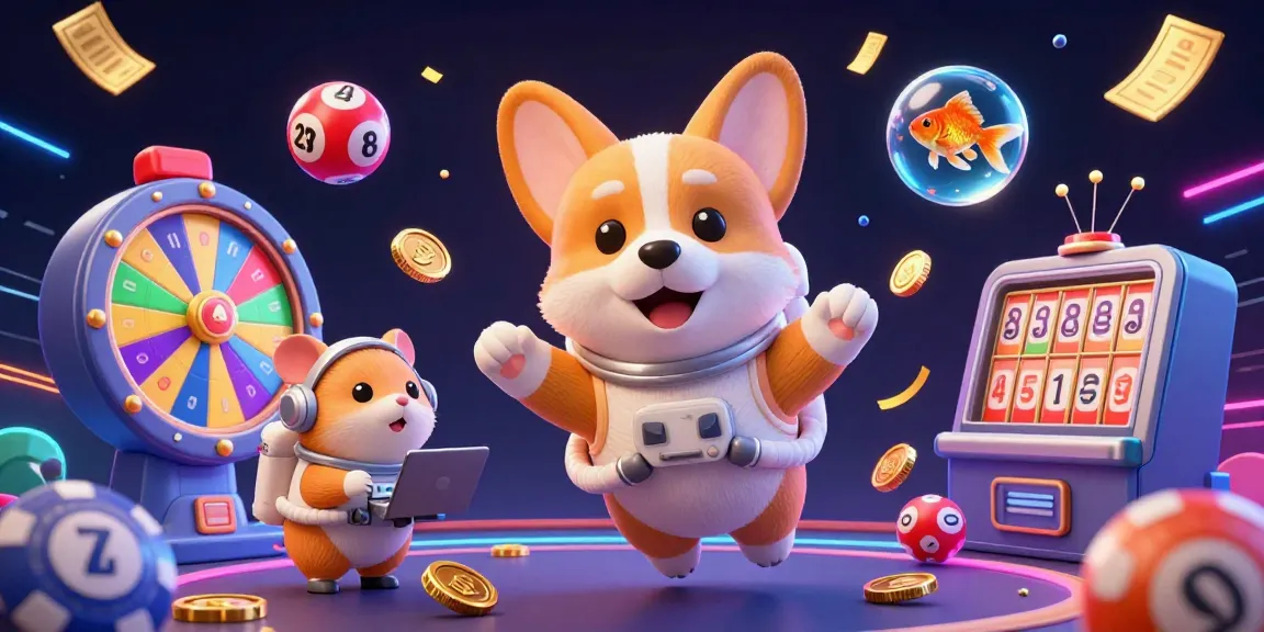 Illustration dynamique d'un nouveau casino en ligne avec un corgi astronaute en apesanteur, pièces et jetons flottants.
