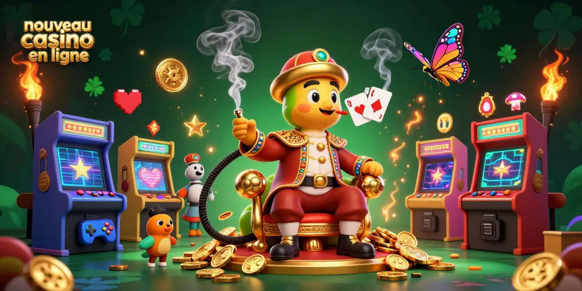 Découvrez un nouveau casino en ligne avec une illustration dynamique d'un maître narguilé et des éléments de jeu multicolores.