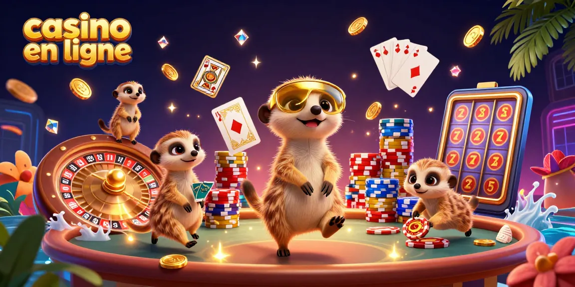 Éprouvez des sensations fortes au casino en ligne avec des suricates animés et des jetons de poker.