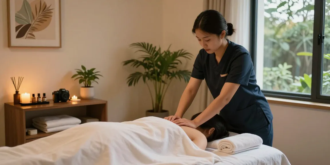 Relaxing scene at a 1인샵 with a therapist performing a massage, creating a calming atmosphere.
