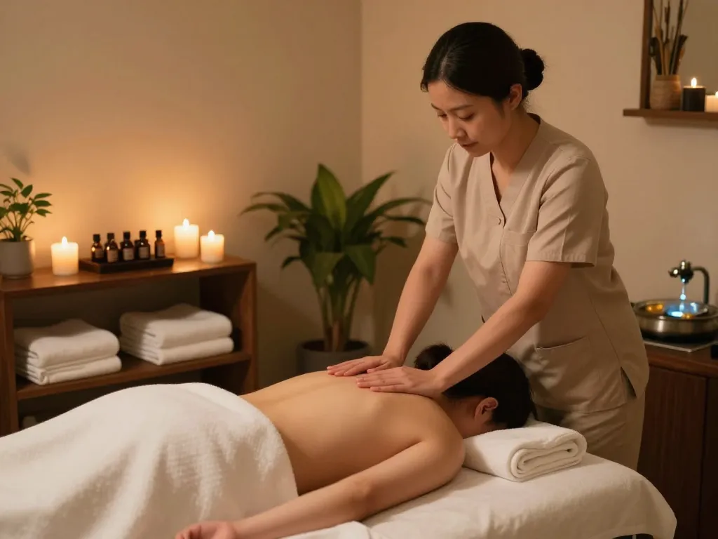 Relaxing 1인샵 massage therapy session with calming ambiance and soothing techniques.