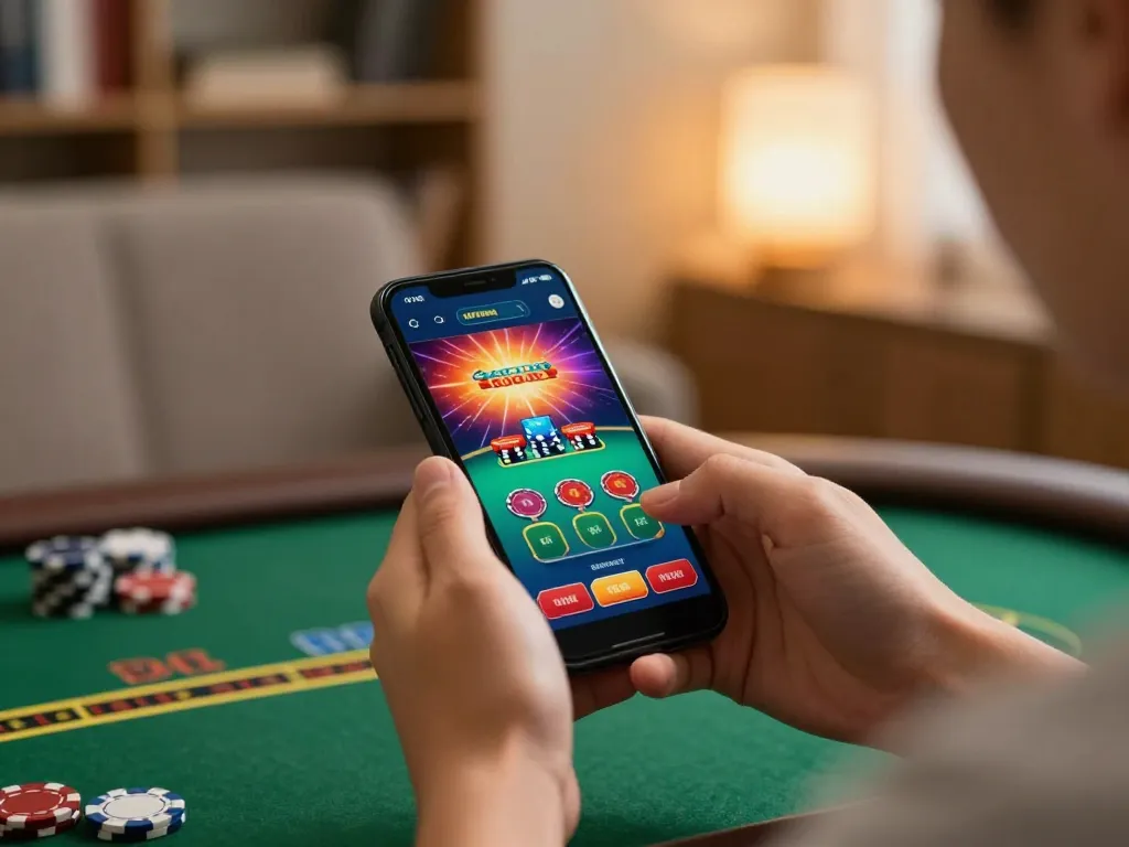 Player enjoying online casinos in Canada reddit on smartphone, revealing poker game interface.