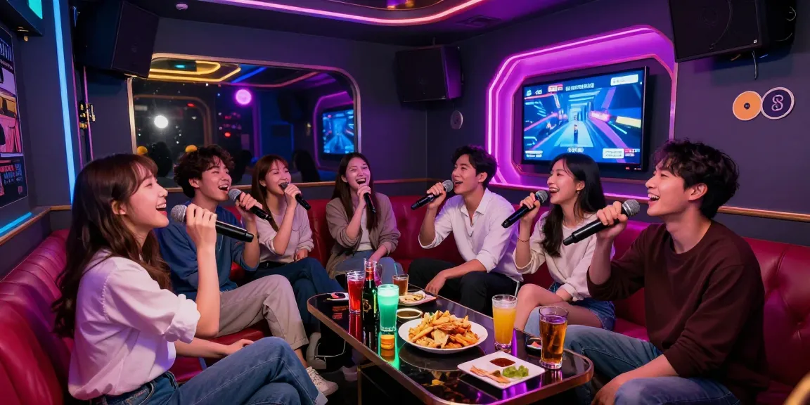 Engaging night out at 강남 도파민 가라오케 with friends singing and enjoying vibrant atmosphere