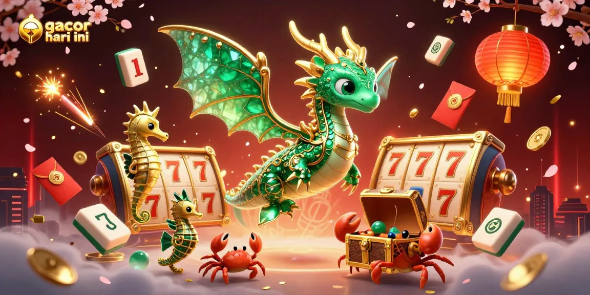 Experience thrilling wins with slot gacor hari ini surrounded by vibrant casino elements and a magical 3D sea dragon.