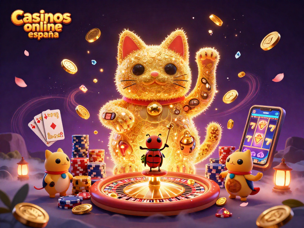 Vive la emoción de los casinos online España con un gato afortunado y abundantes símbolos de juego.
