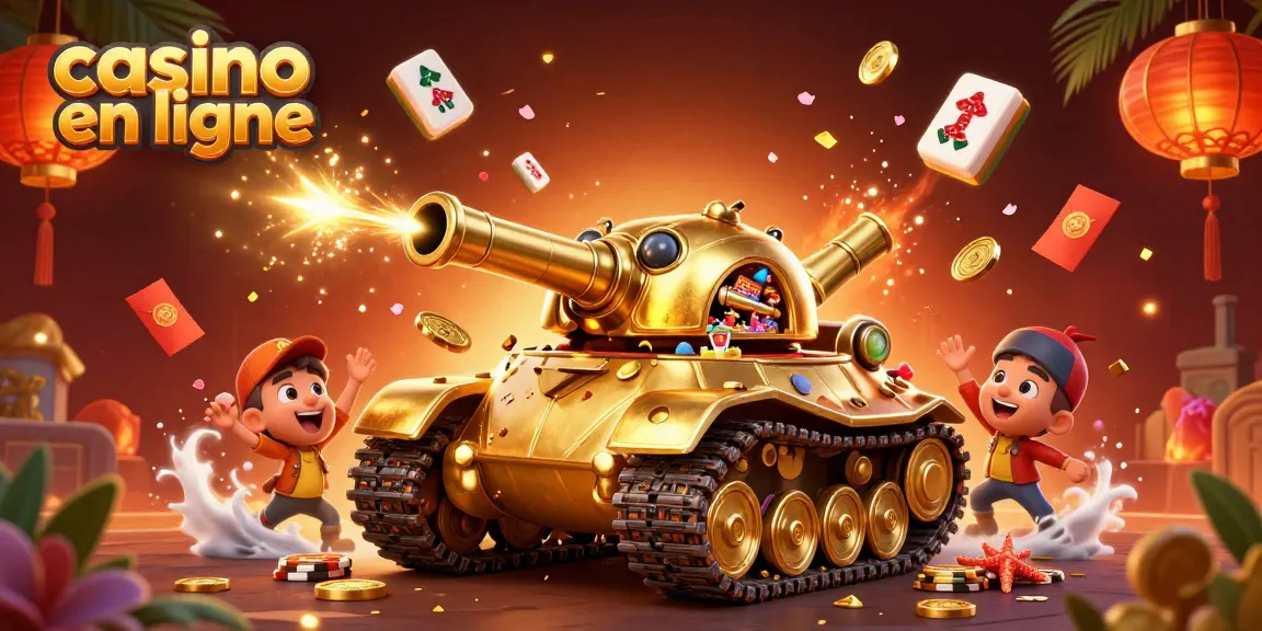 Jouez à casino en ligne avec une scène dynamique de tank doré recélant un mini-casino.