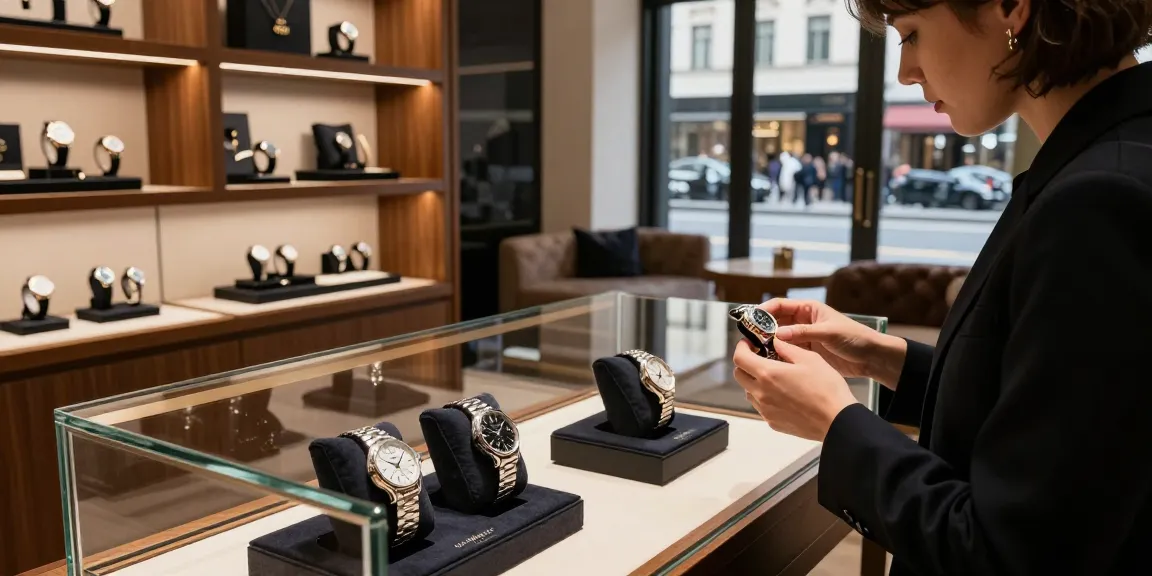 Showcase of luxury 시계 레플리카 in an elegant retail space, inviting atmosphere.