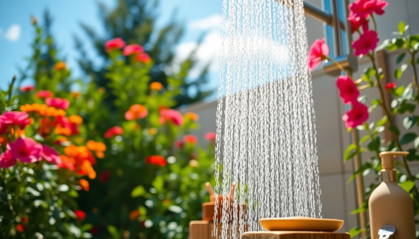 Enhance your outdoor experience with a sunny shower USA in a vibrant garden setting.