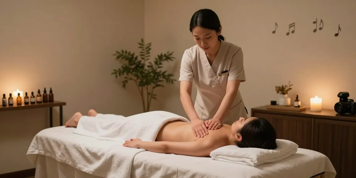 Relaxing Swedish 마사지 therapy session in serene studio with soothing atmosphere.